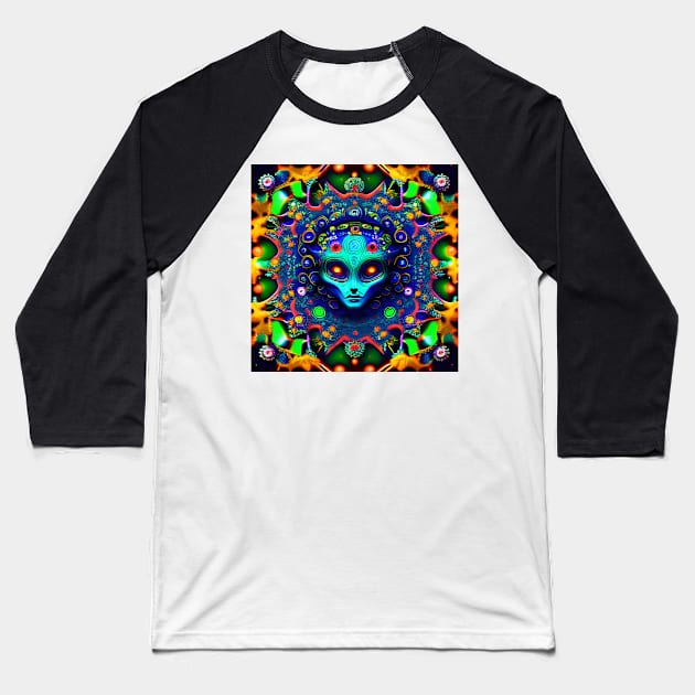 Martian Alien Mandala Trippy Psychedelic Baseball T-Shirt by Anticulture